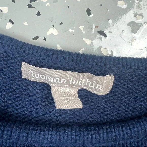 Woman Within Navy Ugly Christmas Holiday Sweater with Gift Presents - Picture 3 of 7